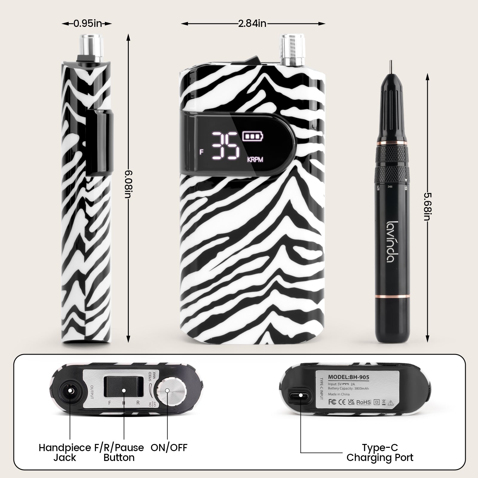 Crown™ Nail Lamp & Wand™ Nail Drill Bundle – Zebra Print